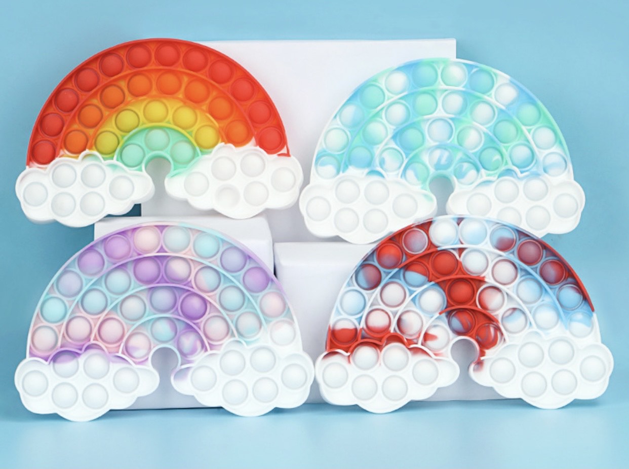 Jumbo rainbow cloud push pop fidget sensory toy made of flexible silicone