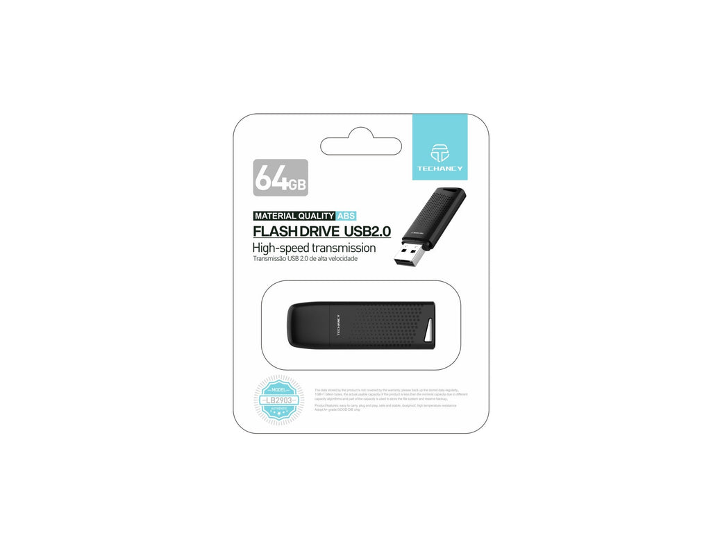 Black 64GB USB flash drive with durable ABS shell for secure portable digital file storage — view 5