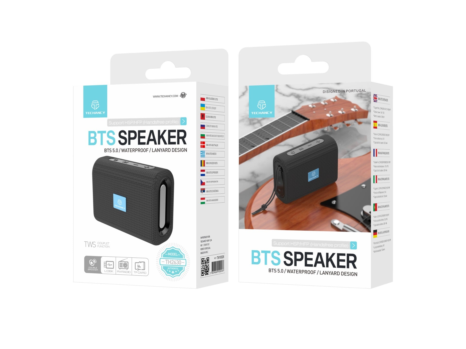 Mini wireless portable speaker in black, featuring tactile control buttons and compact travel-friendly design — view 4
