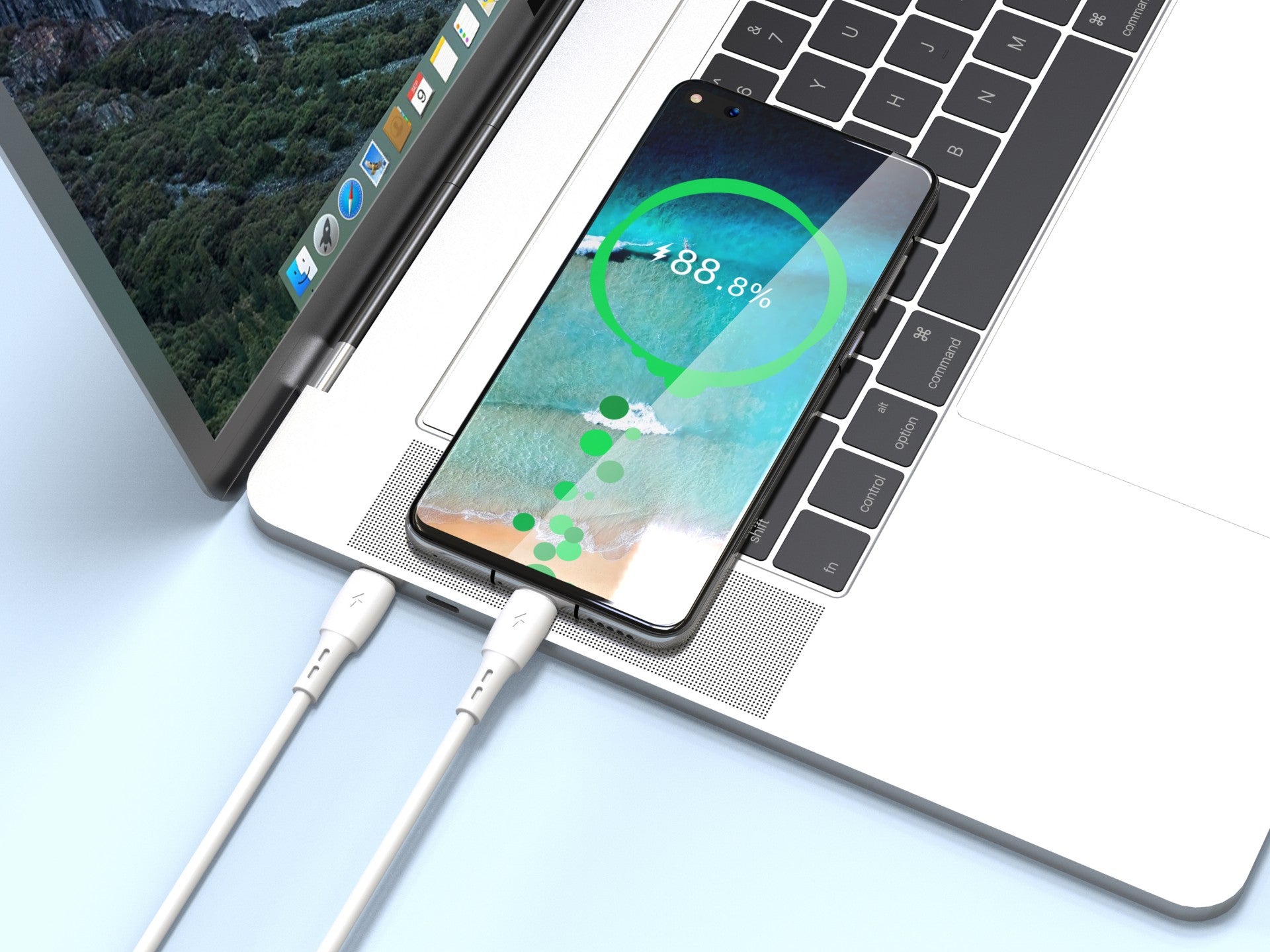 White Techancy 30cm USB-C to USB-C charging cable for power banks and data transfer — view 4