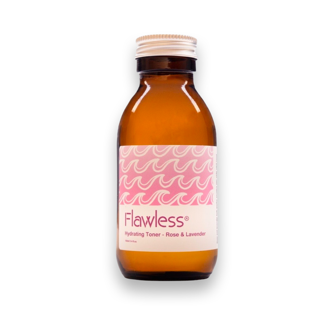 Hydrating rose and lavender facial toner in a recycled glass bottle with aluminum lid — view 3