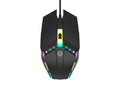 Wired Techancy gaming mouse in black with glowing LED lights and ergonomic anti-slip scroll wheel