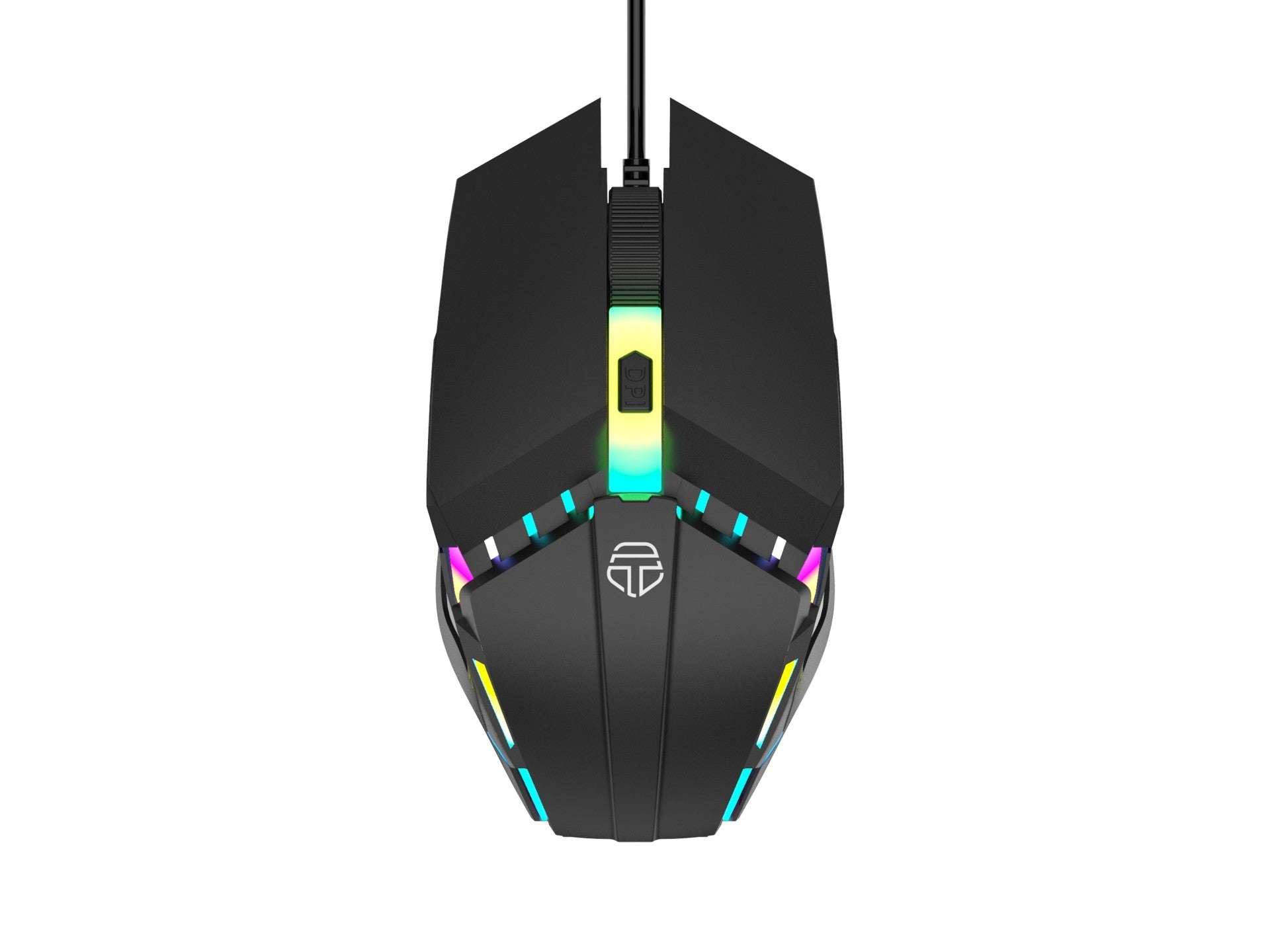 Wired Techancy gaming mouse in black with glowing LED lights and ergonomic anti-slip scroll wheel