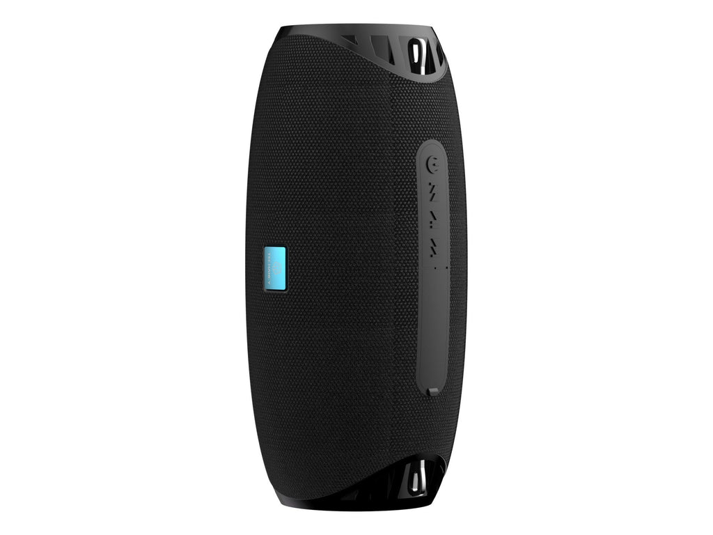 Black Techancy wireless Bluetooth speaker with sleek design and built in multi function control buttons — view 2
