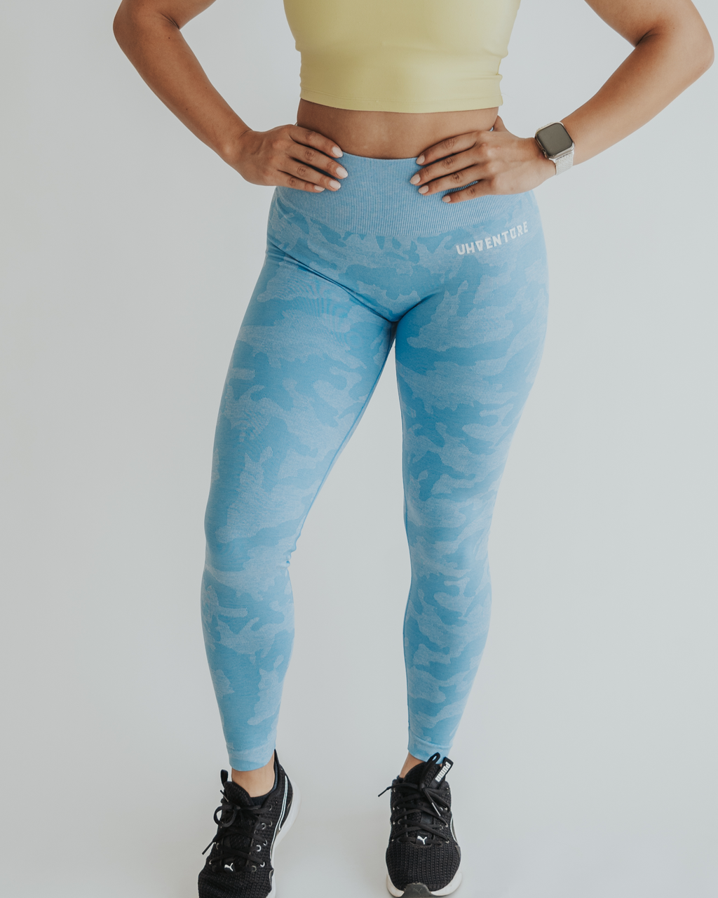 Women's camo active workout leggings in nylon spandex blend with a high-waisted seamless fit — view 4