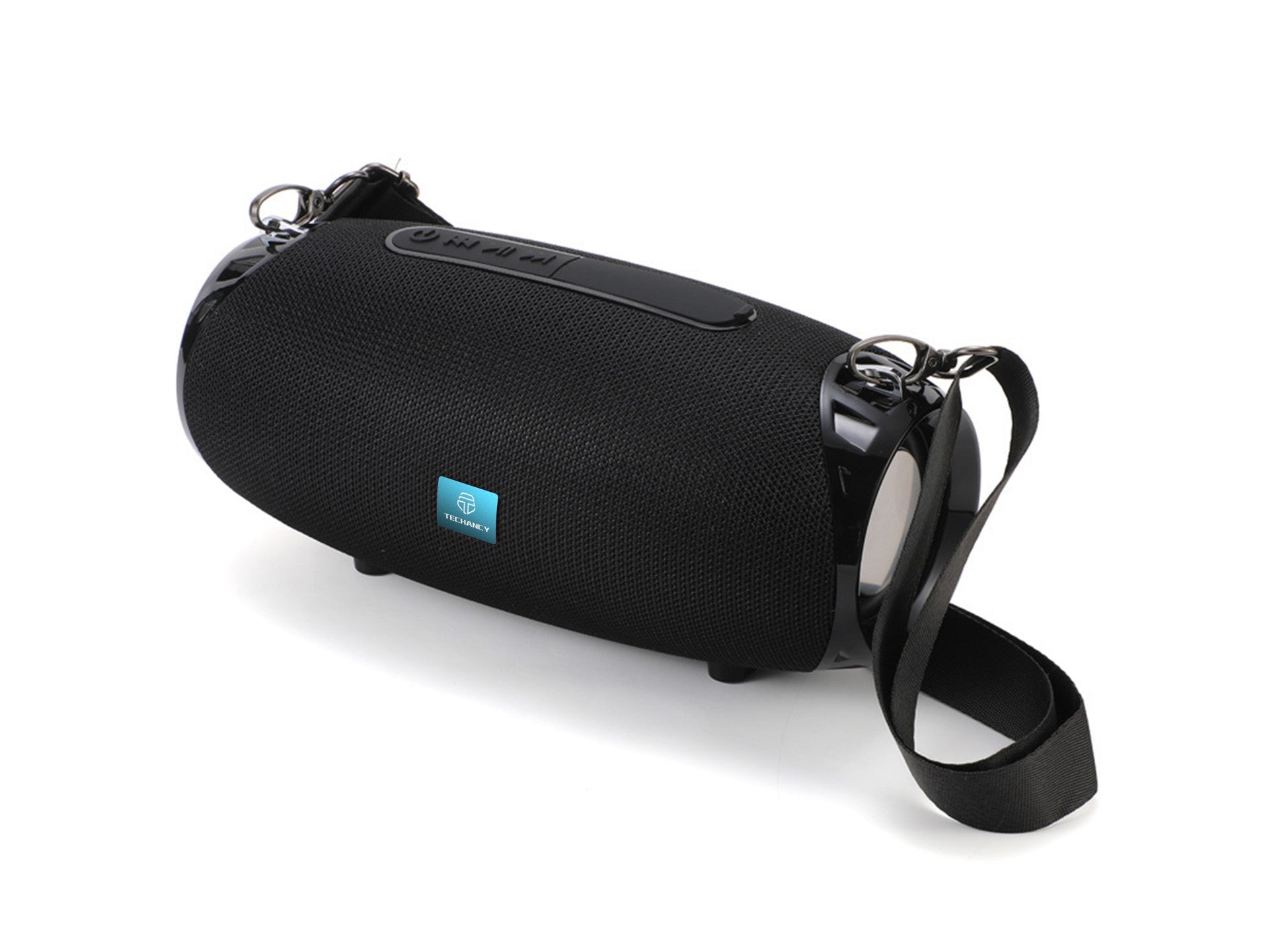 Black Techancy wireless Bluetooth speaker with sleek design and built in multi function control buttons — view 3