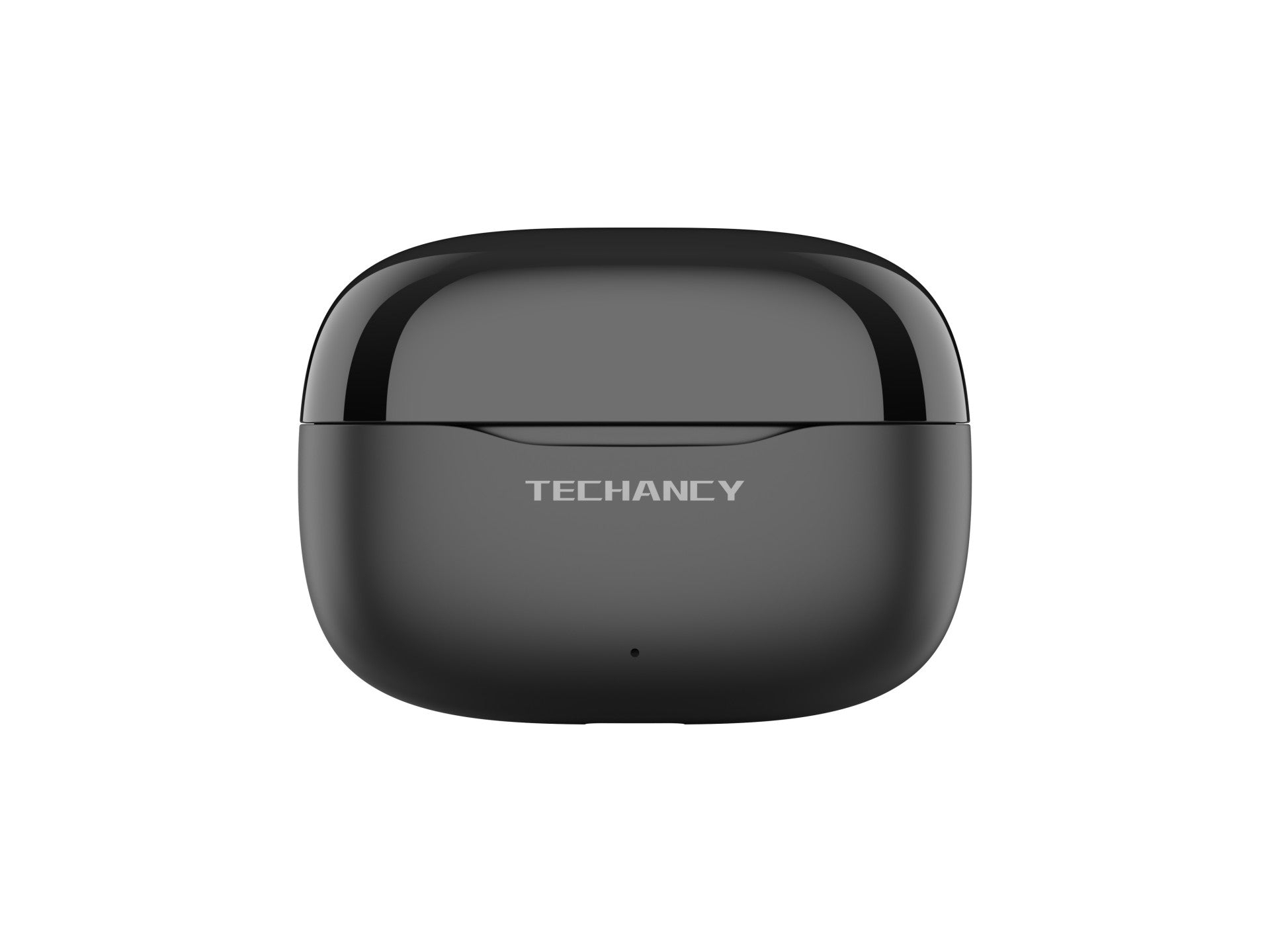 Black true wireless Bluetooth earbuds with sleek portable USB C charging case and smooth finish