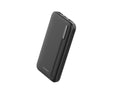 Black 10000mAh portable power bank with dual USB ports and LED battery indicator lights