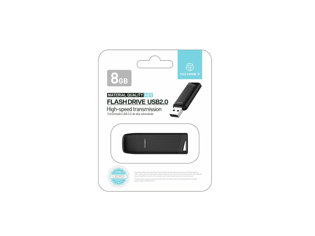 Black Techancy 8GB USB flash drive with durable ABS shell for secure portable data storage — view 5