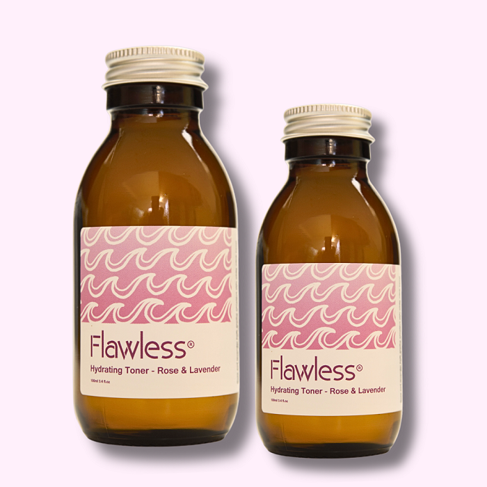 Hydrating rose and lavender facial toner in a recycled glass bottle with aluminum lid — view 5
