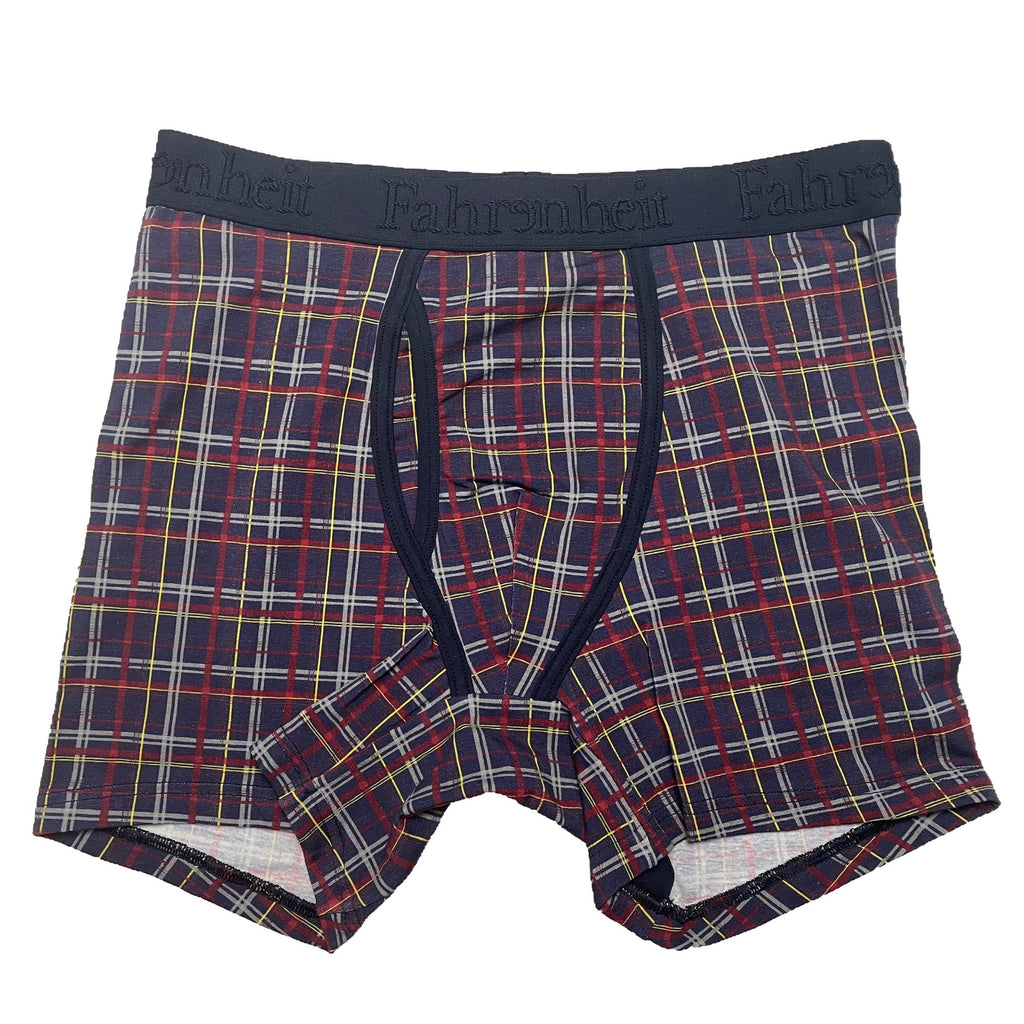 Newman blue plaid boxer briefs with smooth stretch waistband and raised brand logo details