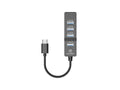 Sleek black aluminum USB-C hub adapter with four USB-A ports for laptop desktop computer expansion