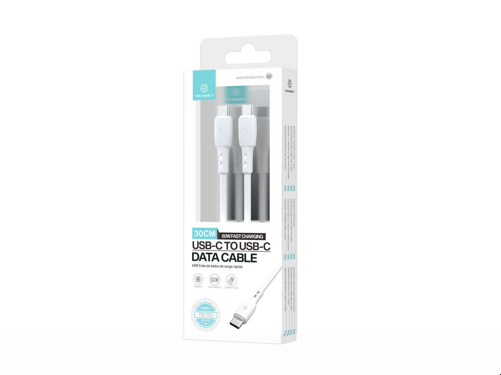 White Techancy 30cm USB-C to USB-C charging cable for power banks and data transfer — view 5