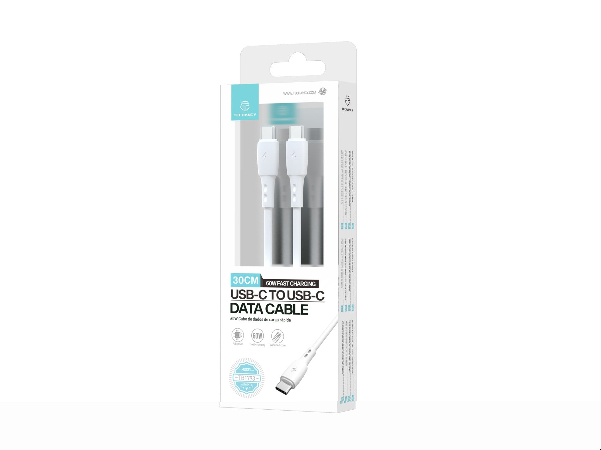White Techancy 30cm USB-C to USB-C charging cable for power banks and data transfer — view 5