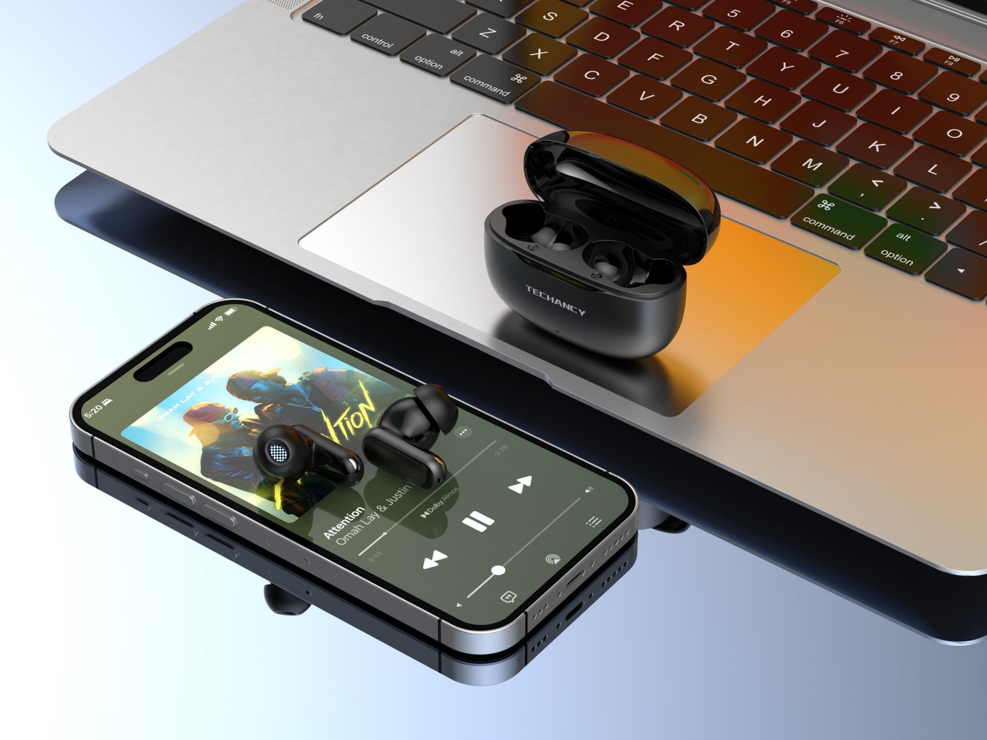 Black true wireless Bluetooth earbuds with sleek portable USB C charging case and smooth finish — view 3