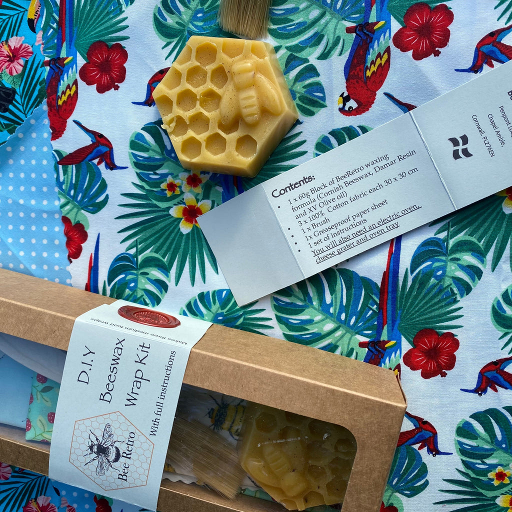 Complete DIY beeswax food wrap kit with cotton fabric, wax block, brush, and instruction manual — view 5