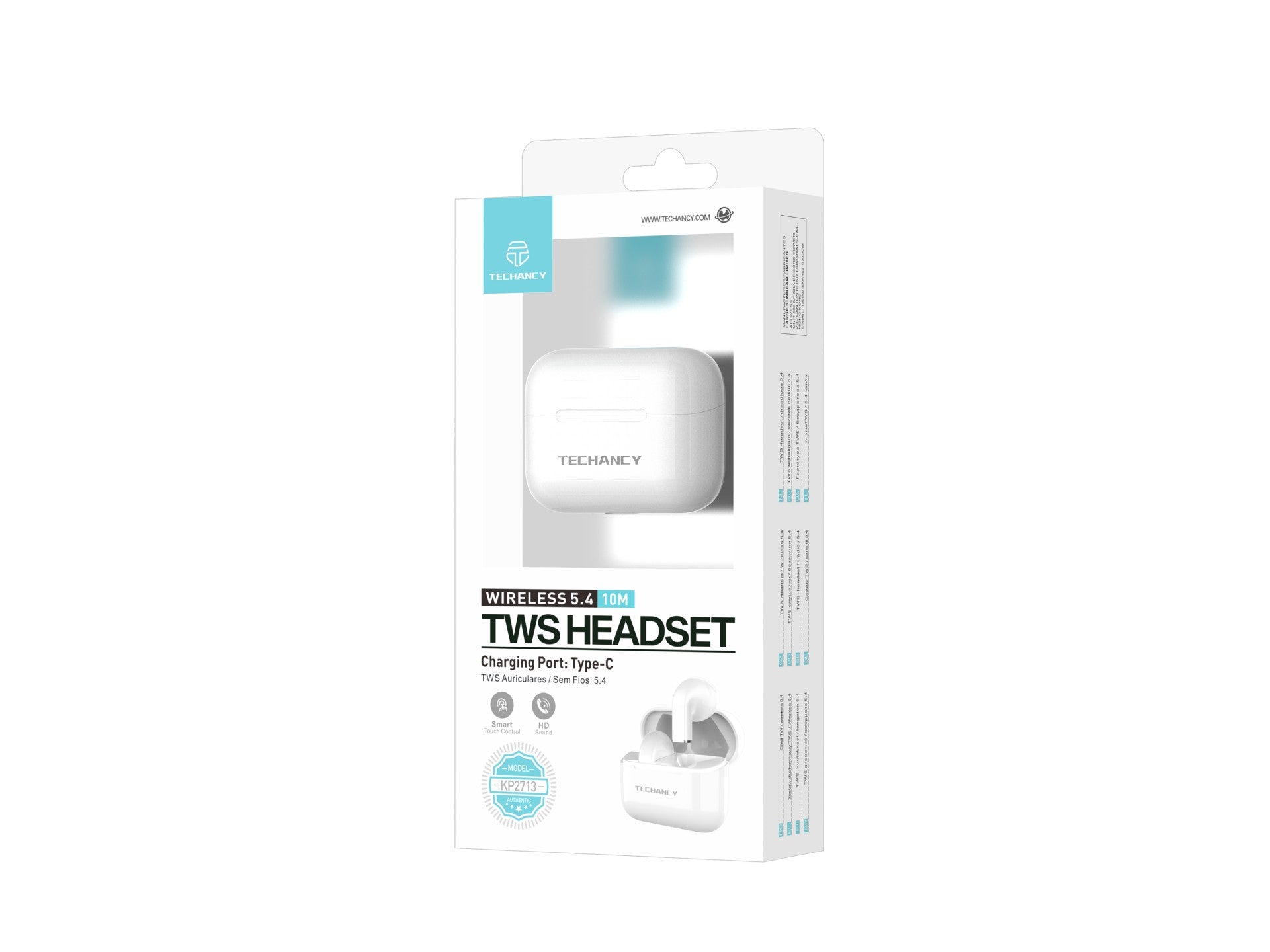 White true wireless Bluetooth earbuds and compact USB-C charging case for everyday listening. — view 4