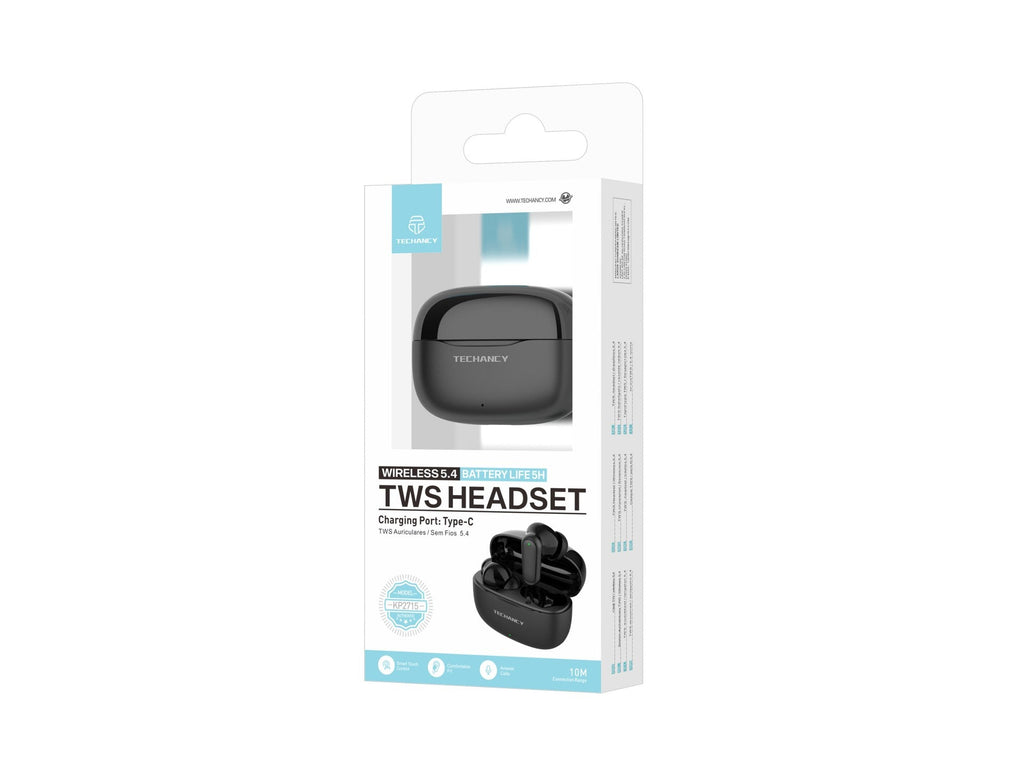 Black true wireless Bluetooth earbuds with sleek portable USB C charging case and smooth finish — view 4