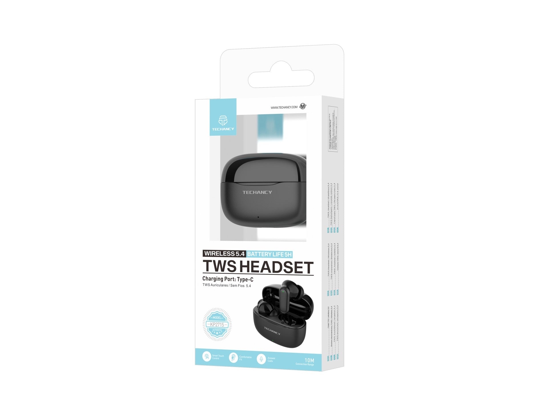 Black true wireless Bluetooth earbuds with sleek portable USB C charging case and smooth finish — view 4