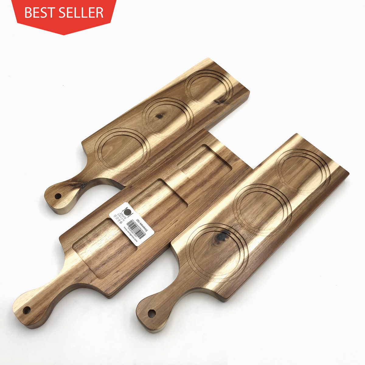 [ Set of 6 ] Zavis Green Acacia Wood 3 Hole Double sided Flight Board 14"  | Dishwasher Safe-0