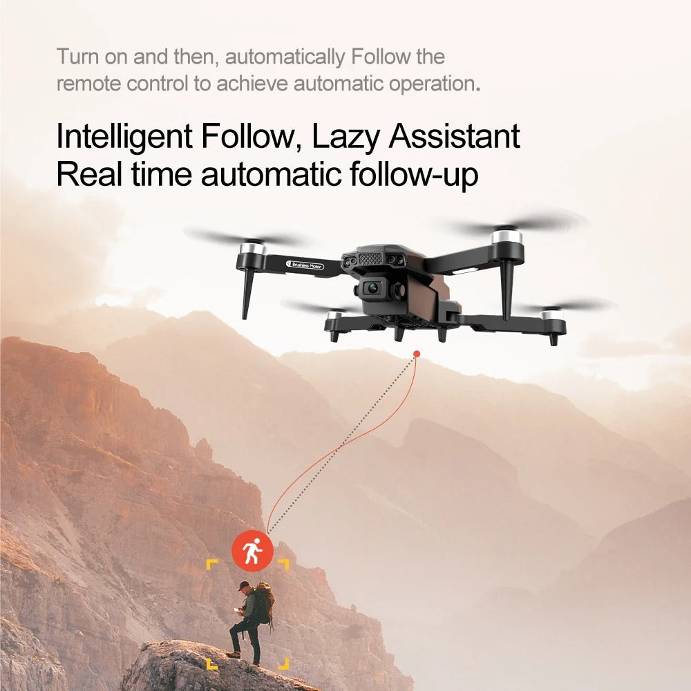 Black 4K foldable dual-camera drone with brushless motors and remote control for aerial photography — view 3