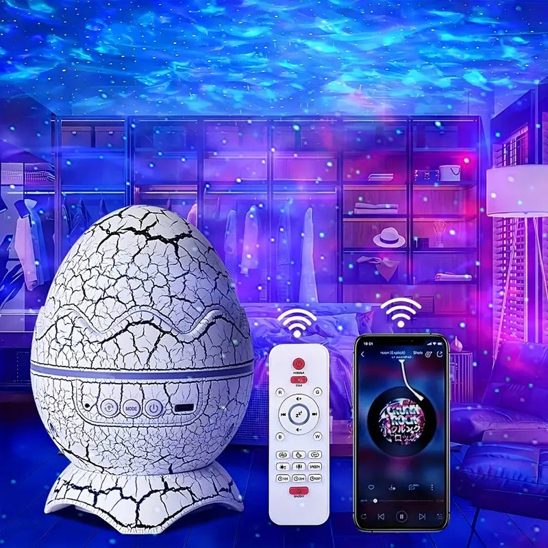 Dinosaur egg galaxy star projector lamp with vibrant led lights and built in wireless speaker — view 3