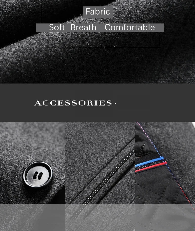 Men's gray winter wool blend business overcoat featuring a sleek single-breasted mandarin collar — view 3