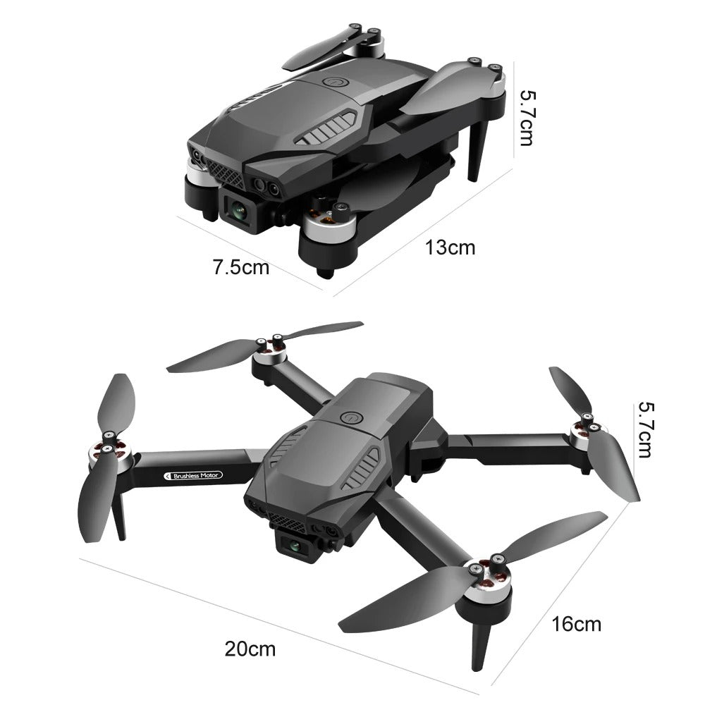 Black 4K foldable dual-camera drone with brushless motors and remote control for aerial photography — view 4