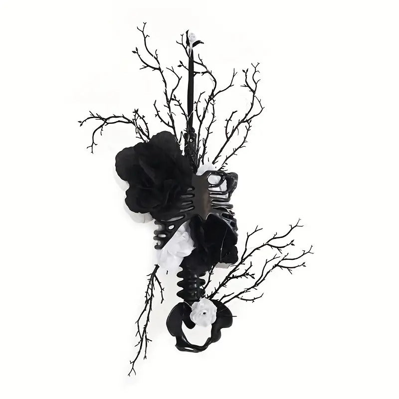 Halloween skull wreath wall hanging decor in solid black plastic for front doors and walls