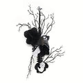 Halloween skull wreath wall hanging decor in solid black plastic for front doors and walls