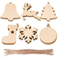 60 piece unpainted natural wooden Christmas tree ornaments craft set in assorted festive shapes