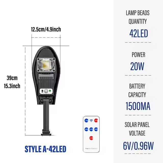 LED solar garden light with motion sensor and remote control mounted on an exterior wall — view 2