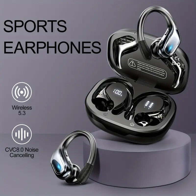 NNETM wireless sport earbuds inside a compact LED display charging case — view 2