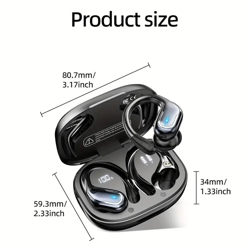 NNETM wireless sport earbuds inside a compact LED display charging case — view 5