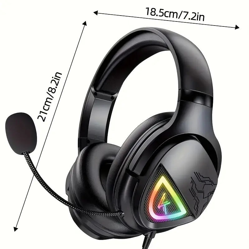 Black NNETM wired gaming headset with LED lights, microphone, and soft faux leather ear pads — view 4