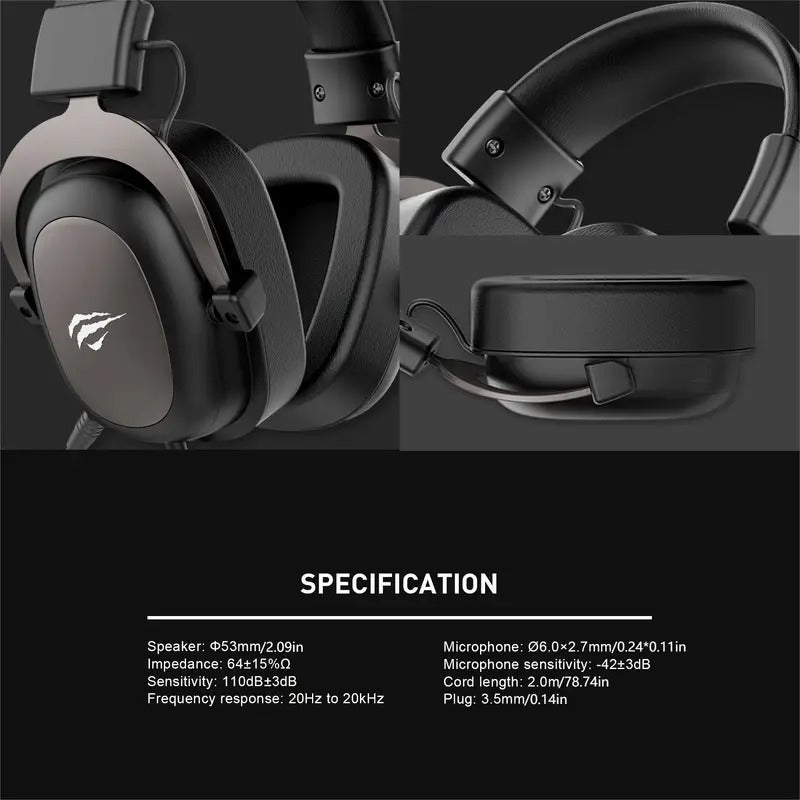 Black and ochre wired gaming headset with detachable condenser microphone and padded over-ear cups — view 2