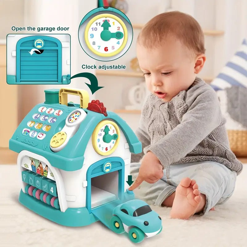 Blue interactive toy house learning playset with colorful buttons and switches for toddlers — view 4