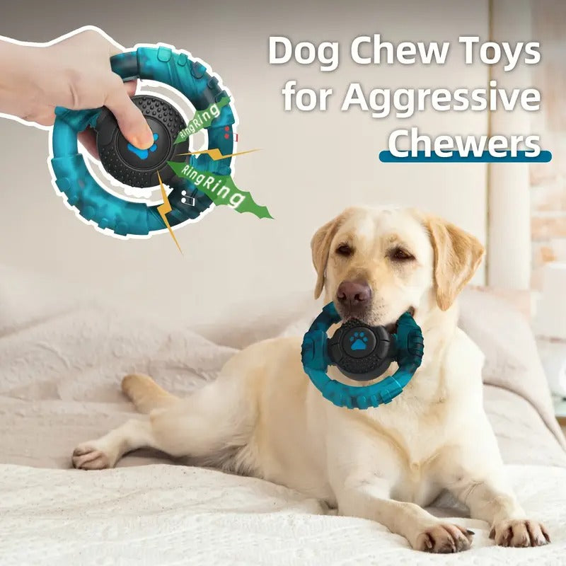 Blue steering wheel dog chew toy made of durable nylon for aggressive chewers and teething — view 5
