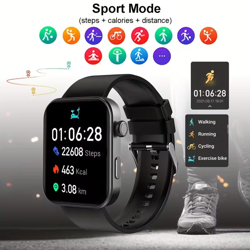 NNETM smart watch with black silicone strap and digital touchscreen fitness tracker display — view 2