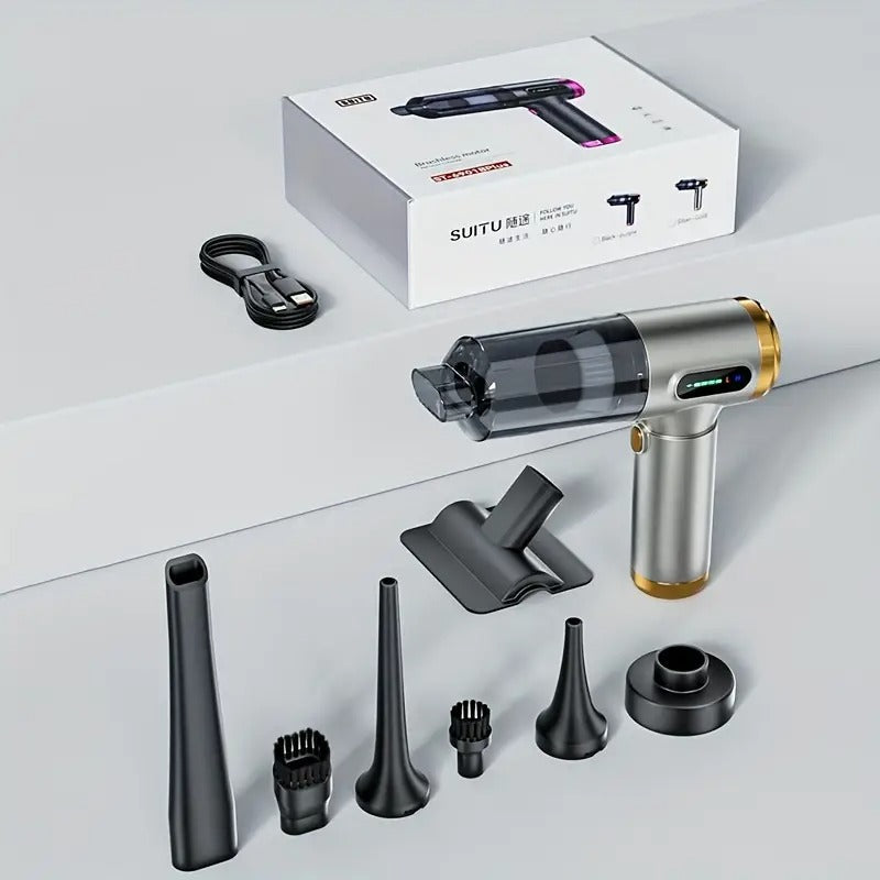 Handheld car vacuum cleaner in compact ABS resin design with cleaning accessories and dust cup — view 2