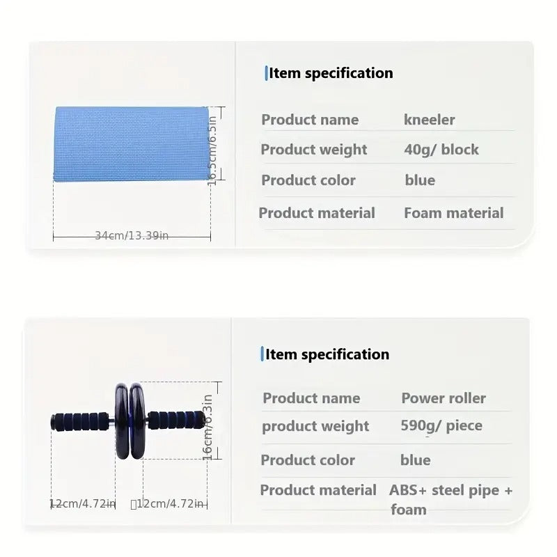 Blue 12-piece abdominal fitness wheel set with foam handles and core training accessories for home workouts — view 3