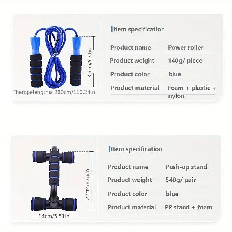 Blue 12-piece abdominal fitness wheel set with foam handles and core training accessories for home workouts — view 4