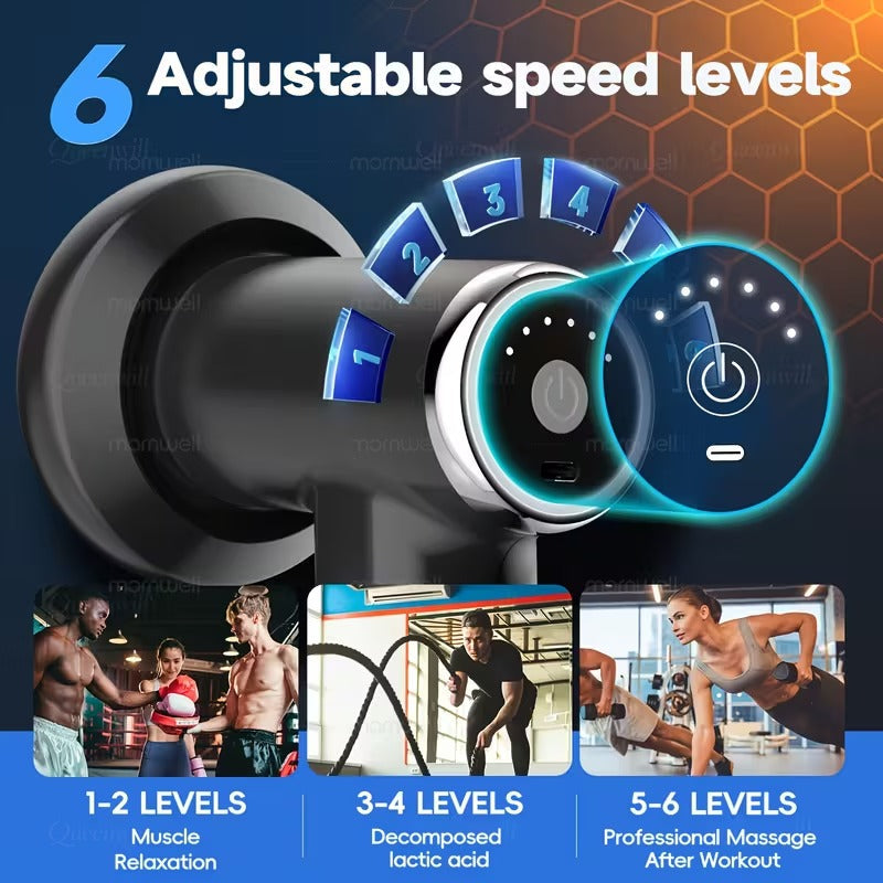 Black NNETM six-speed portable body contouring massager with five interchangeable attachment heads — view 4