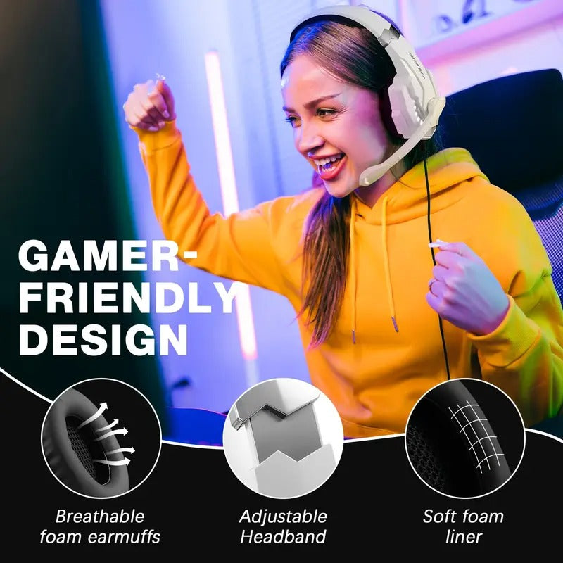 White NNETM pro gaming headset with LED lights over-ear design and built-in condenser microphone — view 4