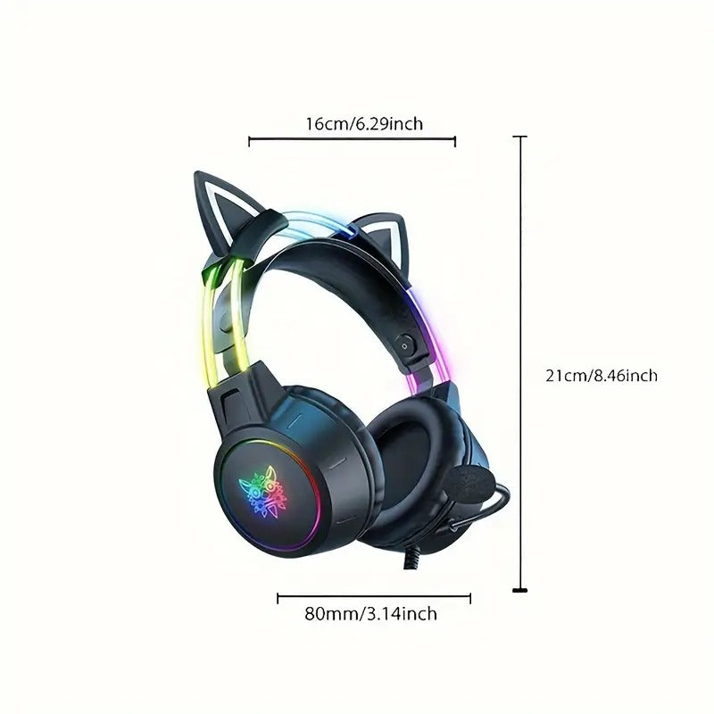 NNETM wired gaming headset with RGB lighting and detachable cat ear microphone for PC and Switch — view 5
