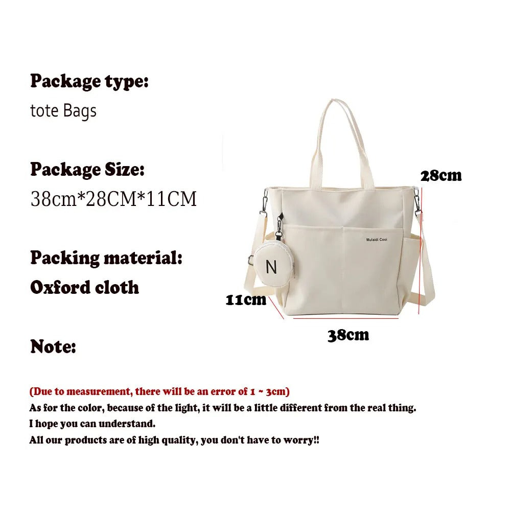 Beige waterproof Oxford tote bag with crossbody strap and exterior flap pocket — view 3