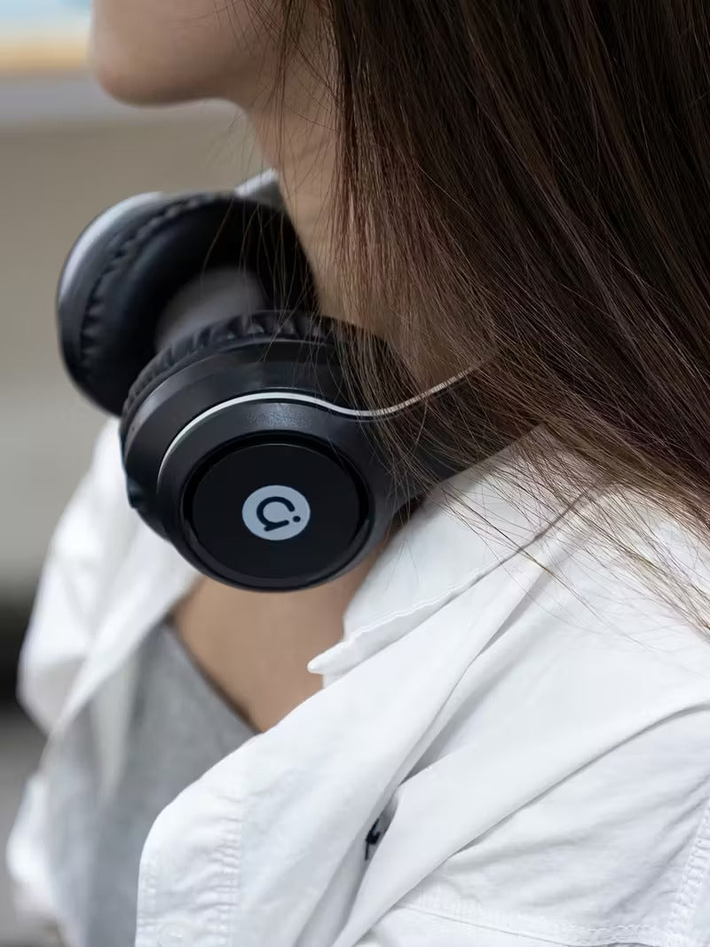 NNETM wireless over-ear headphones in black and gray with foldable noise isolating closed back design — view 3