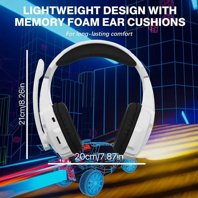 White NNETM pro gaming headset with LED lights over-ear design and built-in condenser microphone — view 2