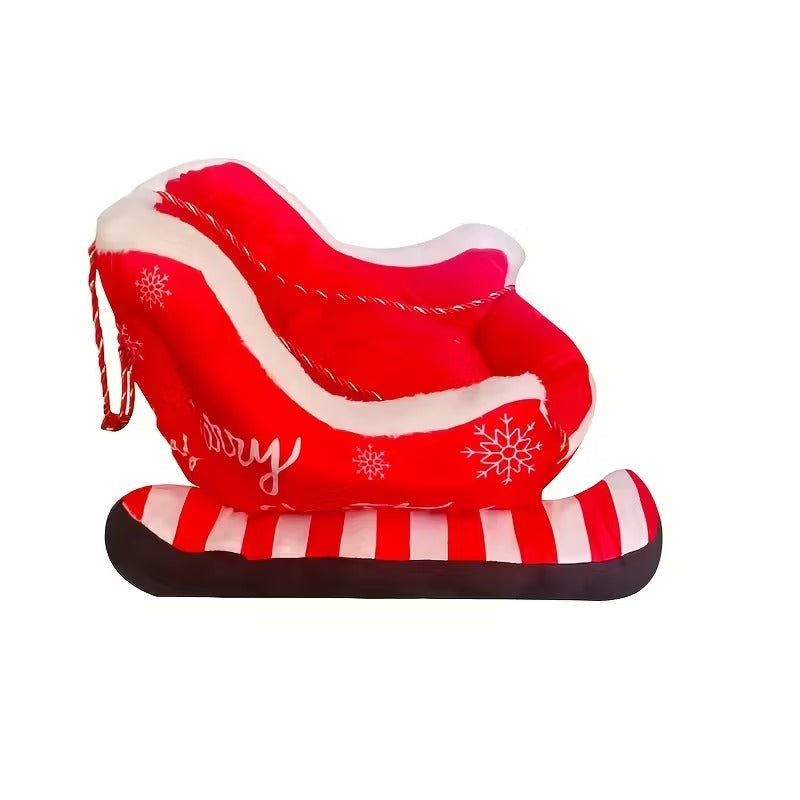 Red Christmas sled dog bed with white snowflake pattern in soft comfortable plush material