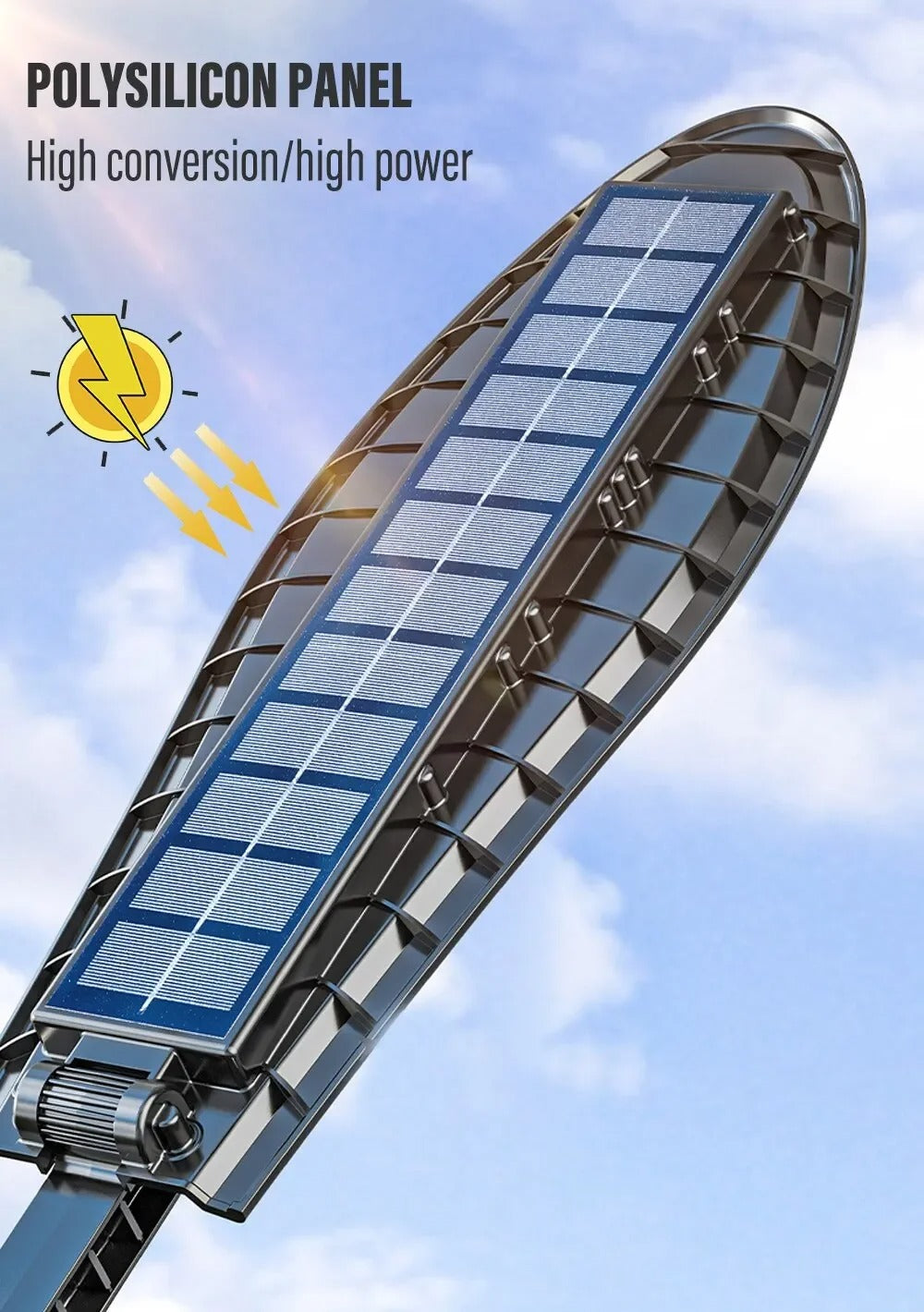 LED solar garden light with motion sensor and remote control mounted on an exterior wall — view 3